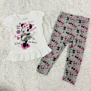 Disney Minnie Mouse ruffle bow print T-Shirt and Leggings Set size 2T